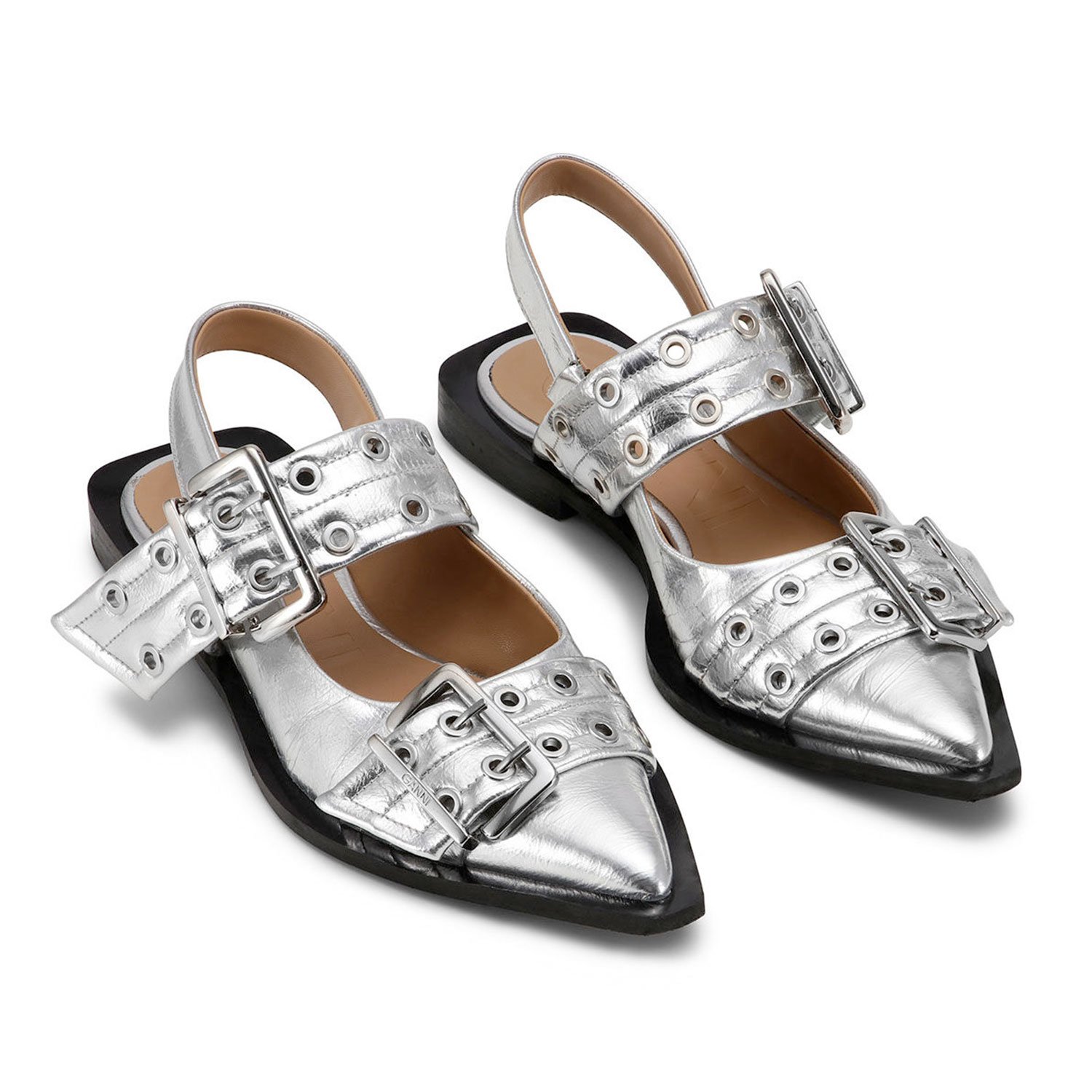 ※関税込【GANNI】Silver llic Feminine Buckle Ballerinas Silver Metallic Feminine Buckle Ballerinas | GANNI US